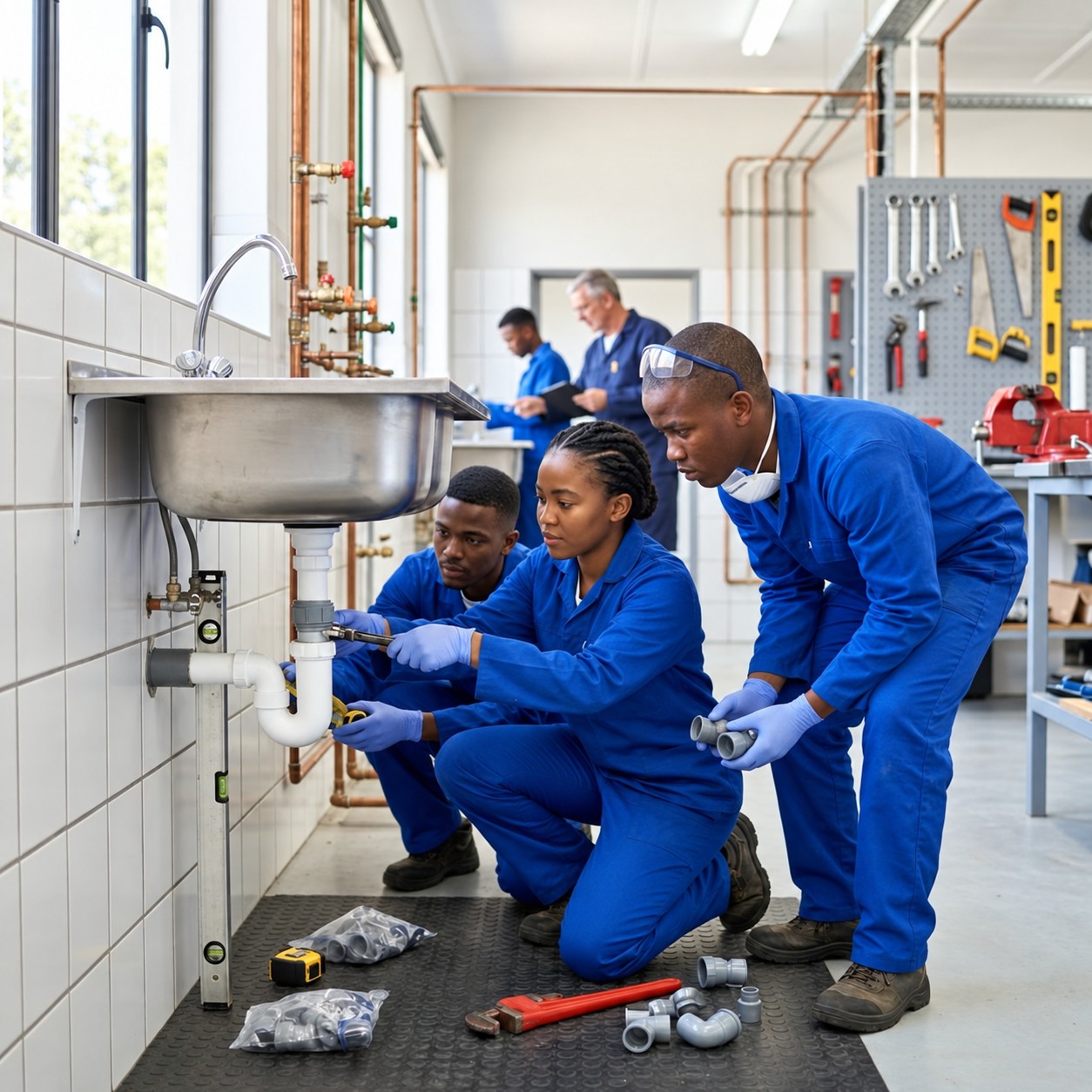 Illustrative practical plumbing training scene